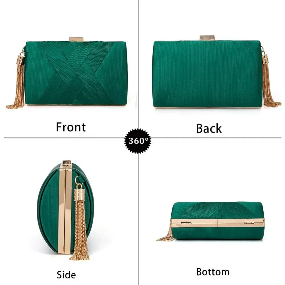 Women Clutch Purse Evening Formal Shoulder Crossbody Tassel Bag Green